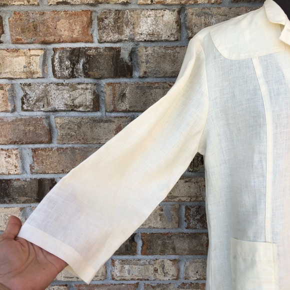Central Falls Made USA Linen Light Ivory Set Of Buttoned Jacket & Capri Pants M - Picture 4 of 15